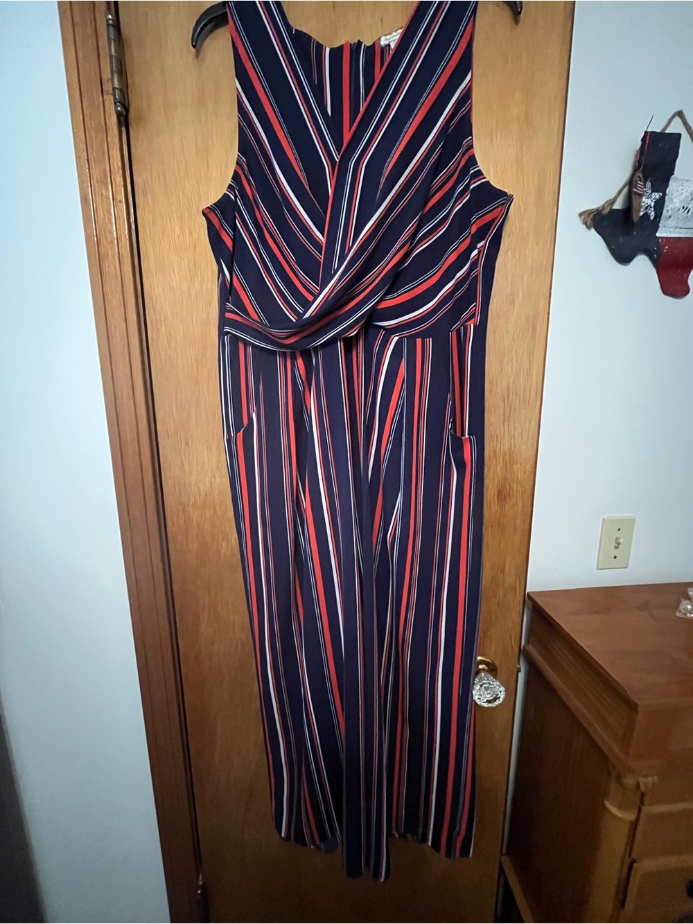 Eyeshadow Navy, Red & White Striped Jumpsuit
